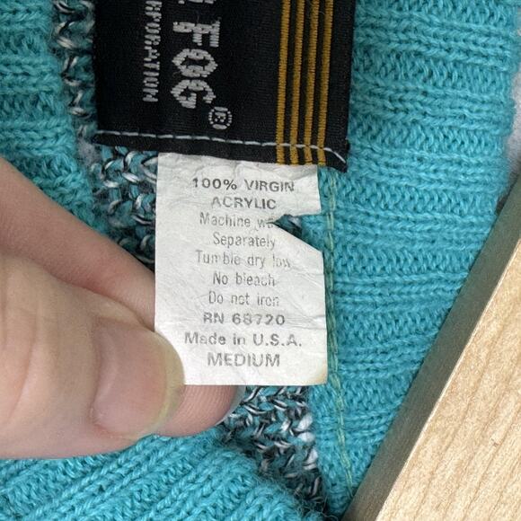 Vintage London Fog Sweater Mens Medium Blue Gray Geometric Knit Pullover USA 80s - Picture 4 of 9